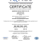 Zertifikat IQNet. ISO / IEC 27001 : 2013
